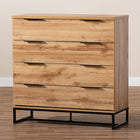 Baxton Studio Reid Modern and Contemporary Industrial Oak Finished Wood and Black Metal 4-Drawer Dresser