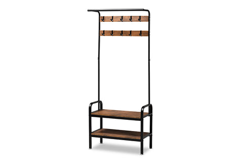 Baxton Studio Aislin Vintage Rustic Industrial Distressed Wood and Black Metal Finished Entryway Hall Tree