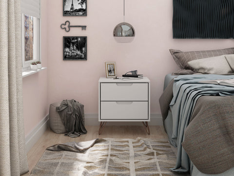 Manhattan Comfort Rockefeller Mid-Century Modern 20" Nightstand in White (2-Drawer)