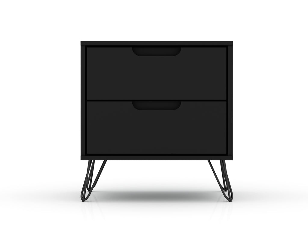 Manhattan Comfort Rockefeller Mid-Century Modern 20" Nightstand in Black (2-Drawer)