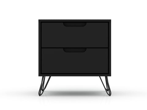 Manhattan Comfort Rockefeller Mid-Century Modern 20" Nightstand in Black (2-Drawer)
