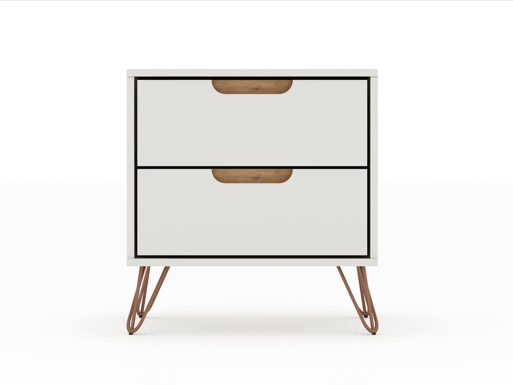 Manhattan Comfort Rockefeller Mid-Century Modern 20" Nightstand in Off White (2-Drawer)