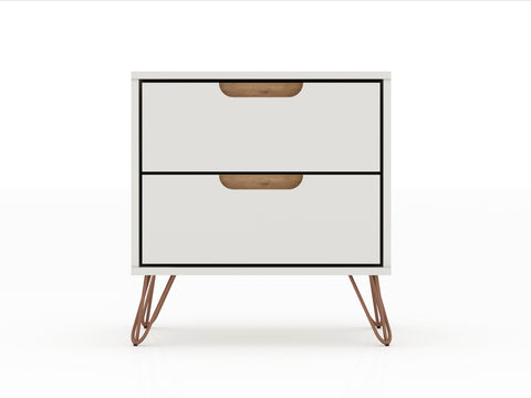 Manhattan Comfort Rockefeller Mid-Century Modern 20" Nightstand in Off White (2-Drawer)