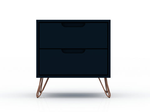 Manhattan Comfort Rockefeller Mid-Century Modern 20" Nightstand in Midnight Blue (2-Drawer)
