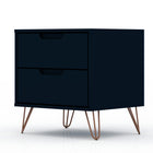 Manhattan Comfort Rockefeller Mid-Century Modern 20" Nightstand in Midnight Blue (2-Drawer)