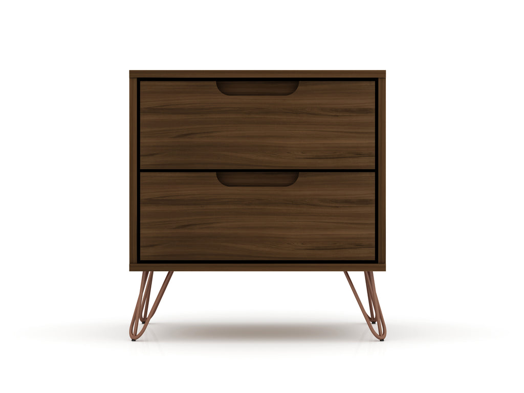 Manhattan Comfort Rockefeller Mid-Century Modern 20" Nightstand in Chestnut Brown (2-Drawer)