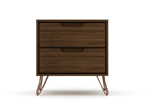 Manhattan Comfort Rockefeller Mid-Century Modern 20" Nightstand in Chestnut Brown (2-Drawer)
