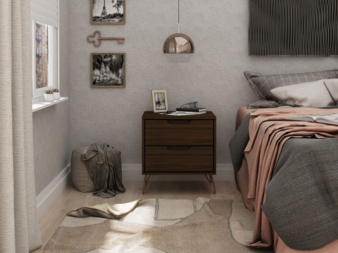 Manhattan Comfort Rockefeller Mid-Century Modern 20" Nightstand in Chestnut Brown (2-Drawer)