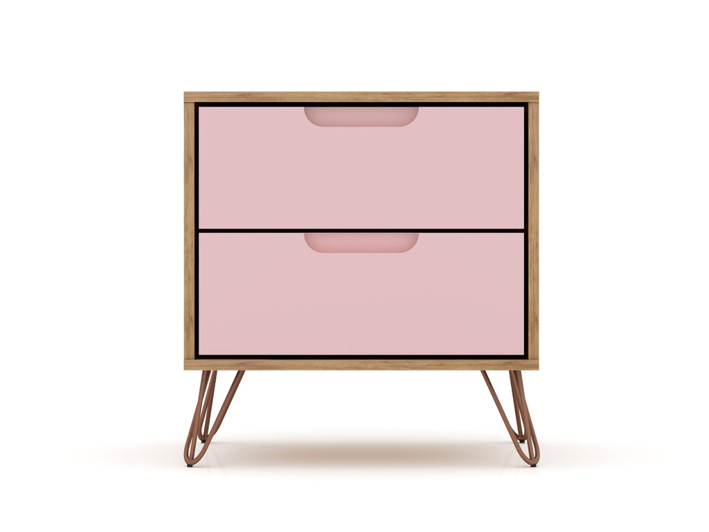 Manhattan Comfort Rockefeller Mid-Century Modern 20" Nightstand in Pink (2-Drawer)