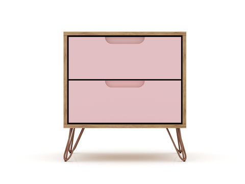 Manhattan Comfort Rockefeller Mid-Century Modern 20" Nightstand in Pink (2-Drawer)