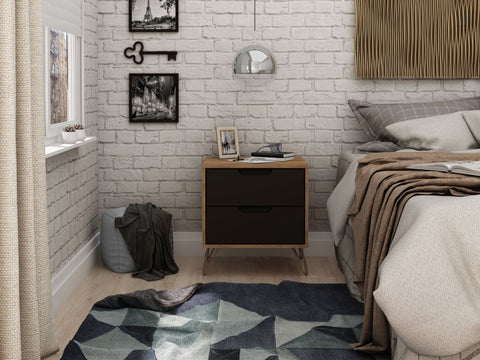 Manhattan Comfort Rockefeller Mid-Century Modern 20" Nightstand in Gray (2-Drawer)