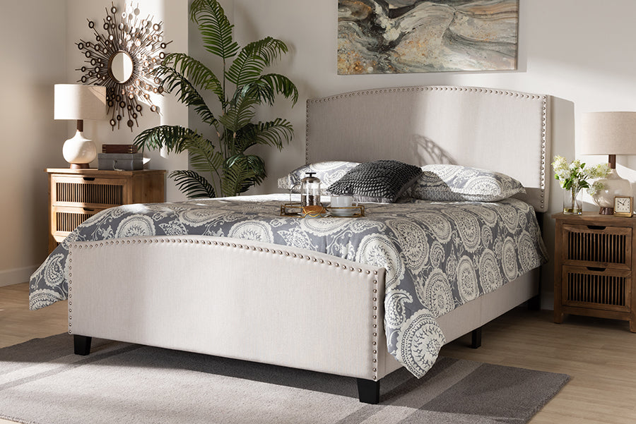 Baxton Studio Morgan Modern Transitional Beige Fabric Upholstered King Size Panel Bed