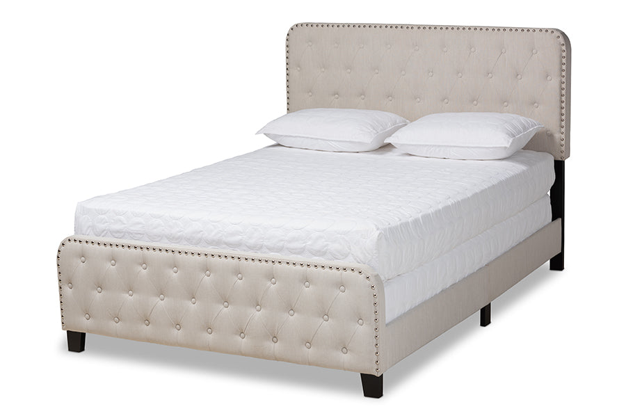 Baxton Studio Annalisa Modern Transitional Beige Fabric Upholstered Button Tufted King Size Panel Bed