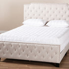 Baxton Studio Marion Modern Transitional Beige Fabric Upholstered Button Tufted Queen Size Panel Bed