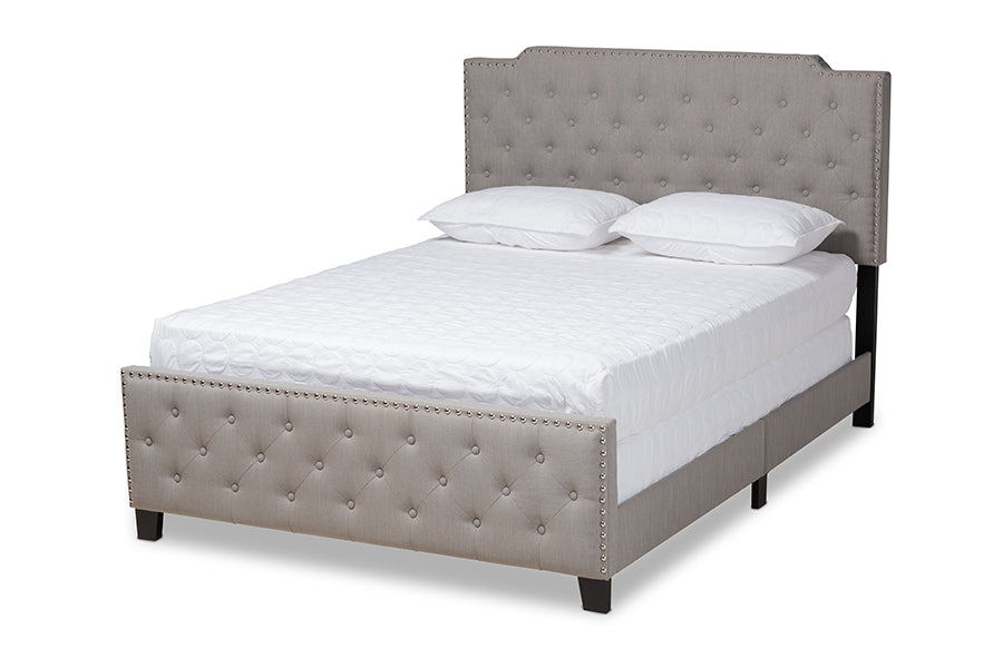 Baxton Studio Marion Modern Transitional Grey Fabric Upholstered Button Tufted Queen Size Panel Bed