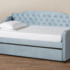 Baxton Studio Freda Traditional and Transitional Light Blue Velvet Fabric Upholstered and Button Tufted Twin Size Daybed with Trundle