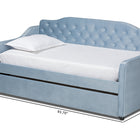 Baxton Studio Freda Traditional and Transitional Light Blue Velvet Fabric Upholstered and Button Tufted Twin Size Daybed with Trundle