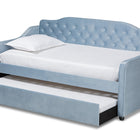 Baxton Studio Freda Traditional and Transitional Light Blue Velvet Fabric Upholstered and Button Tufted Twin Size Daybed with Trundle