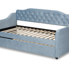 Baxton Studio Freda Traditional and Transitional Light Blue Velvet Fabric Upholstered and Button Tufted Twin Size Daybed with Trundle