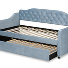 Baxton Studio Freda Traditional and Transitional Light Blue Velvet Fabric Upholstered and Button Tufted Twin Size Daybed with Trundle