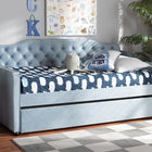 Baxton Studio Freda Traditional and Transitional Light Blue Velvet Fabric Upholstered and Button Tufted Twin Size Daybed with Trundle
