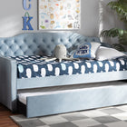 Baxton Studio Freda Traditional and Transitional Light Blue Velvet Fabric Upholstered and Button Tufted Twin Size Daybed with Trundle