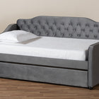 Baxton Studio Freda Traditional and Transitional Grey Velvet Fabric Upholstered and Button Tufted Twin Size Daybed with Trundle