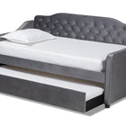 Baxton Studio Freda Traditional and Transitional Grey Velvet Fabric Upholstered and Button Tufted Twin Size Daybed with Trundle