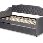 Baxton Studio Freda Traditional and Transitional Grey Velvet Fabric Upholstered and Button Tufted Twin Size Daybed with Trundle