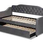 Baxton Studio Freda Traditional and Transitional Grey Velvet Fabric Upholstered and Button Tufted Twin Size Daybed with Trundle