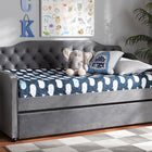 Baxton Studio Freda Traditional and Transitional Grey Velvet Fabric Upholstered and Button Tufted Twin Size Daybed with Trundle