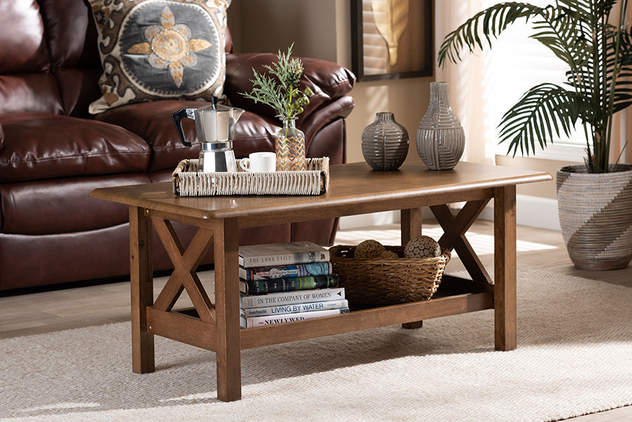 Baxton Studio Reese Traditional Transitional Walnut Brown Finished Rectangular Wood Coffee Table