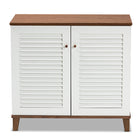 Baxton Studio Coolidge Modern and Contemporary White and Walnut Finished 4-Shelf Wood Shoe Storage Cabinet
