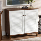Baxton Studio Coolidge Modern and Contemporary White and Walnut Finished 4-Shelf Wood Shoe Storage Cabinet