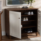 Baxton Studio Coolidge Modern and Contemporary White and Walnut Finished 4-Shelf Wood Shoe Storage Cabinet