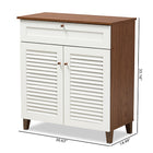 Baxton Studio Coolidge Modern and Contemporary White and Walnut Finished 4-Shelf Wood Shoe Storage Cabinet with Drawer