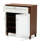 Baxton Studio Coolidge Modern and Contemporary White and Walnut Finished 4-Shelf Wood Shoe Storage Cabinet with Drawer