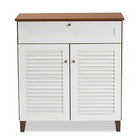 Baxton Studio Coolidge Modern and Contemporary White and Walnut Finished 4-Shelf Wood Shoe Storage Cabinet with Drawer