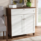 Baxton Studio Coolidge Modern and Contemporary White and Walnut Finished 4-Shelf Wood Shoe Storage Cabinet with Drawer