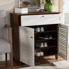 Baxton Studio Coolidge Modern and Contemporary White and Walnut Finished 4-Shelf Wood Shoe Storage Cabinet with Drawer