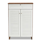 Baxton Studio Coolidge Modern and Contemporary White and Walnut Finished 5-Shelf Wood Shoe Storage Cabinet with Drawer