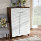 Baxton Studio Coolidge Modern and Contemporary White and Walnut Finished 5-Shelf Wood Shoe Storage Cabinet with Drawer