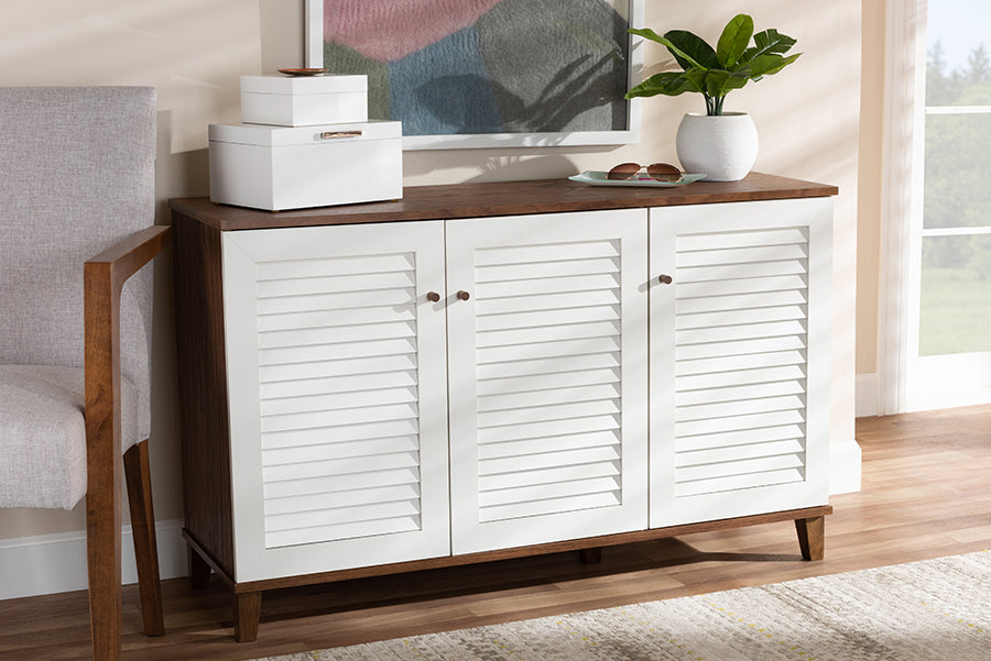 Baxton Studio Coolidge Modern and Contemporary Walnut Finished 8-Shelf Wood Shoe Storage Cabinet
