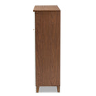 Baxton Studio Coolidge Modern and Contemporary Walnut Finished 11-Shelf Wood Shoe Storage Cabinet with Drawer