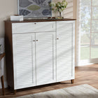 Baxton Studio Coolidge Modern and Contemporary Walnut Finished 11-Shelf Wood Shoe Storage Cabinet with Drawer
