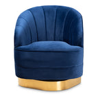 Baxton Studio Fiore Glam and Luxe Royal Blue Velvet Fabric Upholstered Brushed Gold Finished Swivel Accent Chair