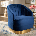 Baxton Studio Fiore Glam and Luxe Royal Blue Velvet Fabric Upholstered Brushed Gold Finished Swivel Accent Chair