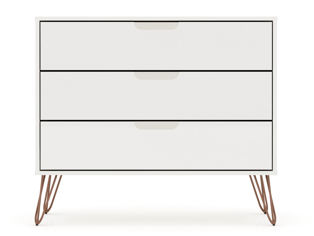 Manhattan Comfort Rockefeller Mid-Century Modern 35" Dresser in White (3-Drawer)