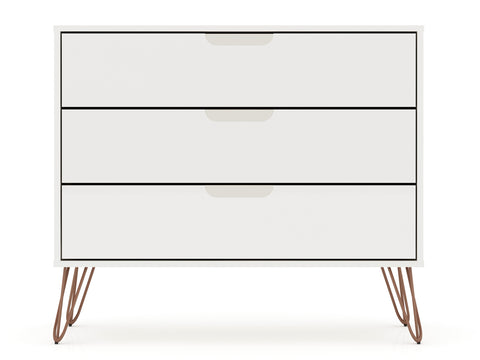 Manhattan Comfort Rockefeller Mid-Century Modern 35" Dresser in White (3-Drawer)