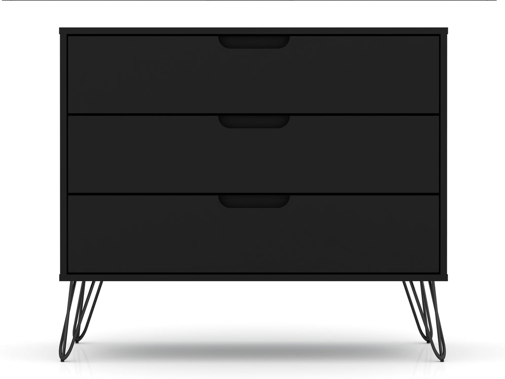 Manhattan Comfort Rockefeller Mid-Century Modern 35" Dresser in Black (3-Drawer)